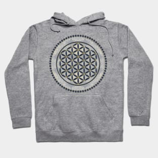 FLOWER OF LIFE - Stamp Button - Blue Grey Hoodie